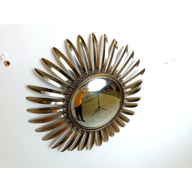 Hollywood Regency Vintage Brass Sunburst Mirror, 1970s For Sale - Image 3 of 13