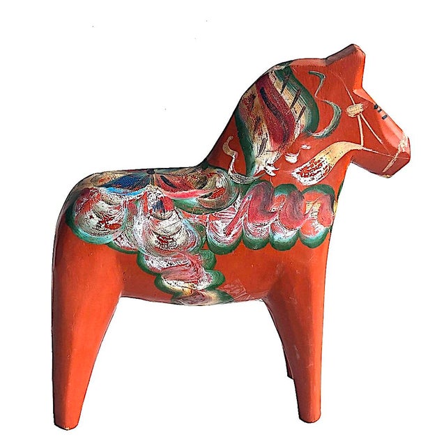 Offered is a traditional Swedish Dalah ("Dalahemslöjd") horse figurine made of whittled wood and hand-painted by first...