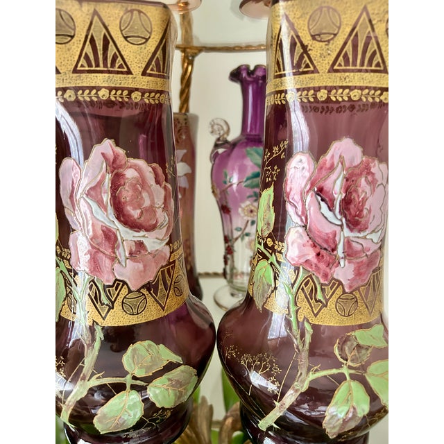 Glass Pair of Antique Mont Joye Legras Amethyst Art Glass Vases For Sale - Image 7 of 8