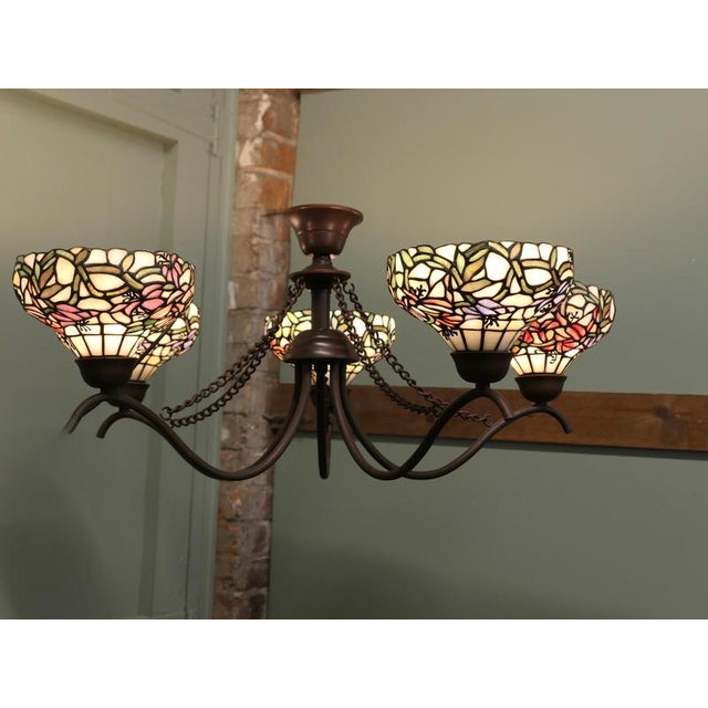 Large 5-Branch Chandelier in the style of Tiffany, 1960 For Sale - Image 6 of 7