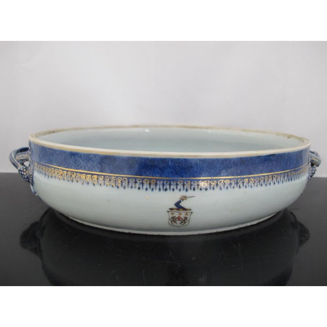 Chinese Export Canton Blue Nanking Village Armorial Porcelain Serving Bowl For Sale - Image 14 of 14