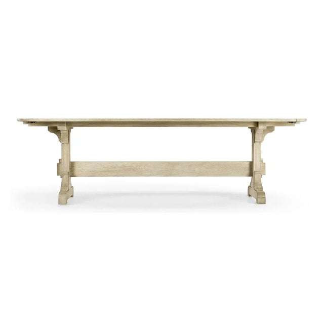 Rustic Light European Trestle End Dining Table For Sale - Image 3 of 6