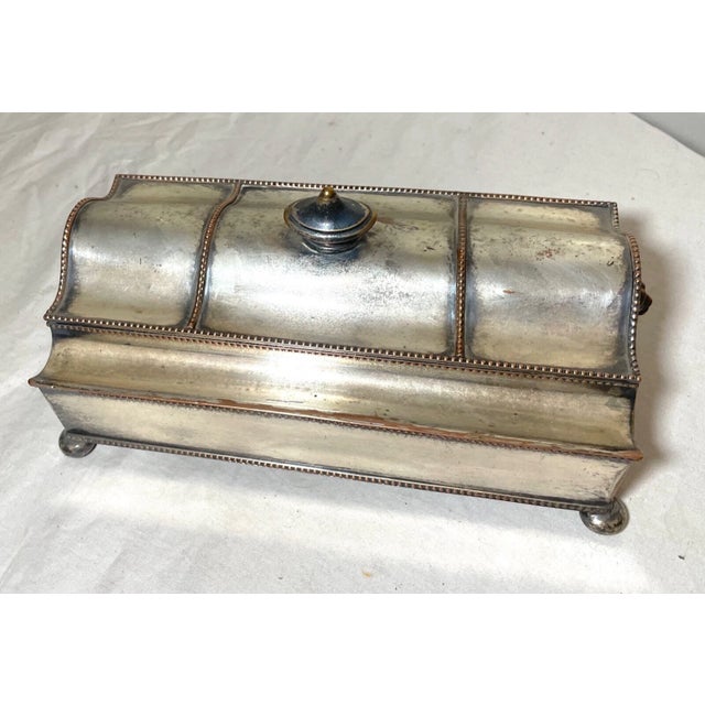 Antique 19th Century Silverplated Copper Glass Jar Desk Inkwell Stand Holder For Sale - Image 10 of 16