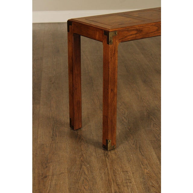 Late 20th Century Henredon Artefacts Campaign Style Oak Console Table For Sale - Image 5 of 18