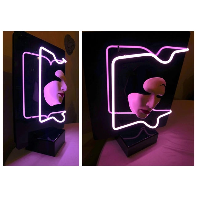 Ceramic 1990s Craig Kraft Studio Lucite and Ceramic Neon Light Mask Sculpture Statue Modern For Sale - Image 7 of 12
