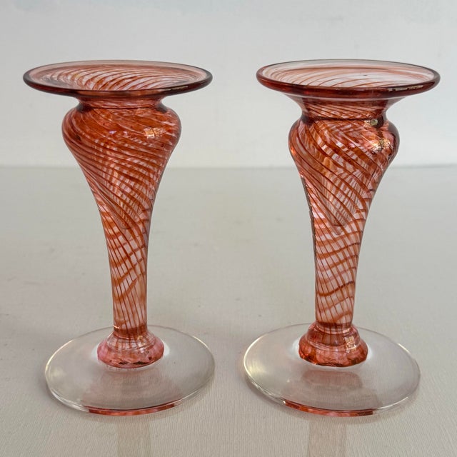 Murano Style Blown Glass Candlestick Holders, a Pair For Sale - Image 10 of 10