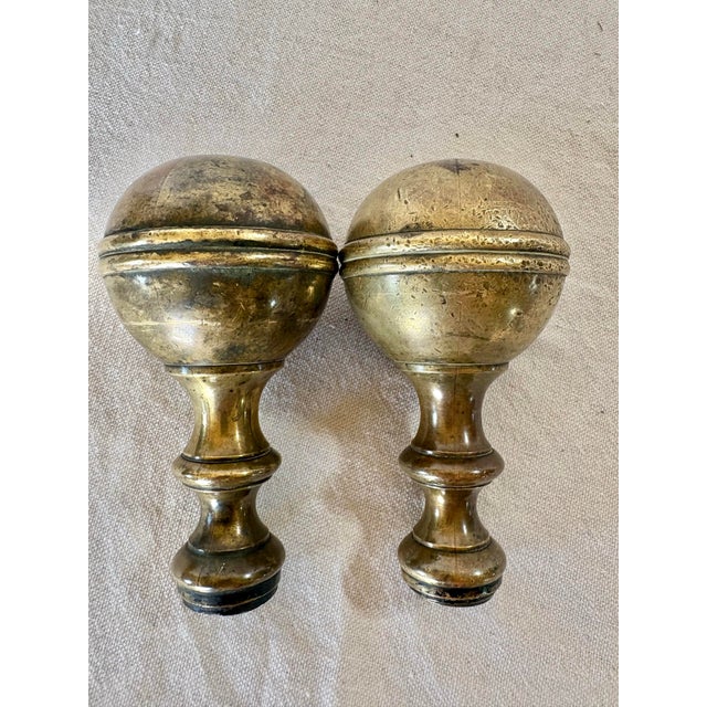 19th Century Large Brass Orb Finials - A Pair For Sale - Image 10 of 12