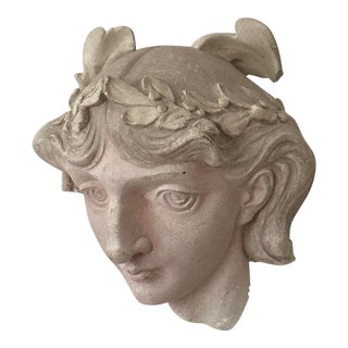 Vintage Small Art Nouveau Style Plaster Portrait of Woman With Laurel Wreath Sculpture/Neoclassical For Sale