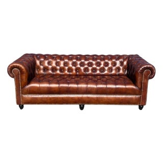 Outstanding Cigar Lounge Style English-Made Tufted Bench Chesterfield Sofa 7ft For Sale