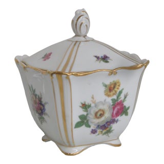 PMR Jaeger and Co Bavarian Germany Jar With Flower Design and Gold Accents 4542b For Sale