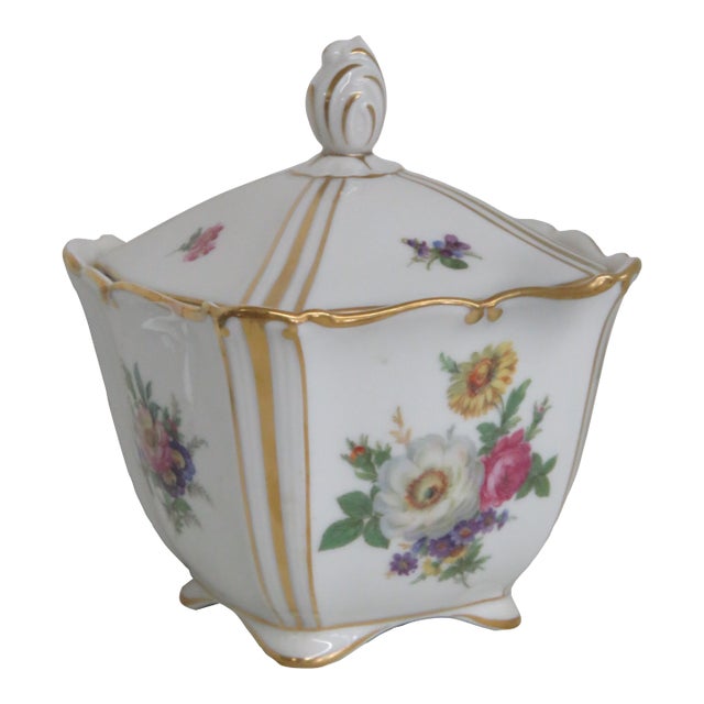 PMR Jaeger and Co Bavarian Germany Jar With Flower Design and Gold Accents 4542b For Sale