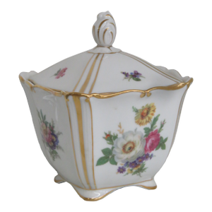 PMR Jaeger and Co Bavarian Germany Jar With Flower Design and Gold Accents 4542b