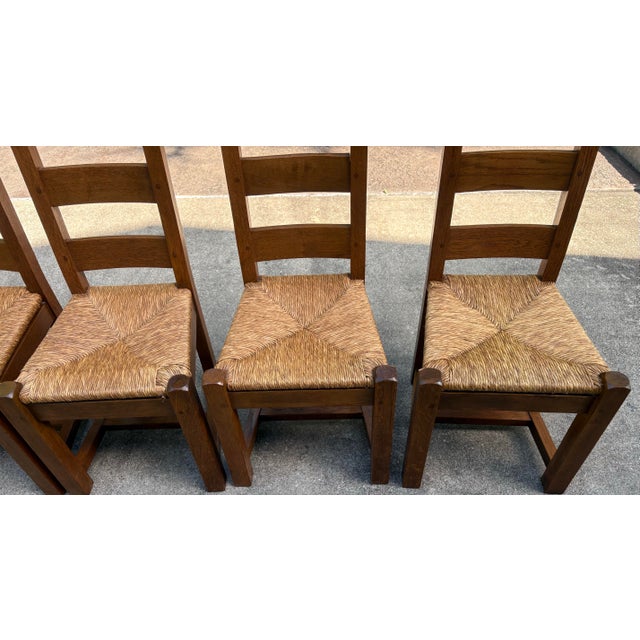 Vintage French Country Chunky Ladder Back Dining Chairs With Rush Seats - Set of 6 For Sale - Image 4 of 9
