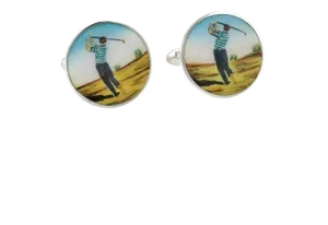Tiffany & Co. Enamel Sterling Silver Round Golfer Stud Cufflinks - 2 Pieces