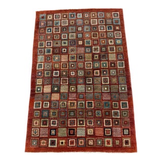 Vintage Hand-Knotted Pakistani Gabbeh Wool Textile Art Rug For Sale