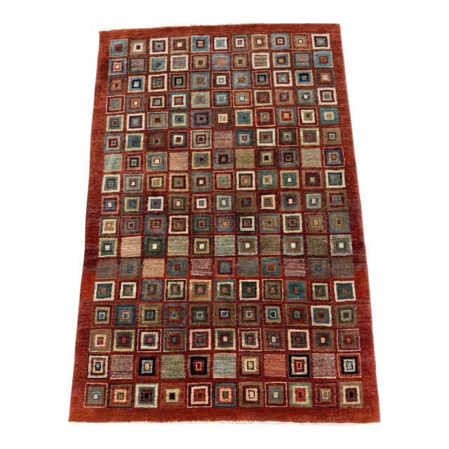 Vintage Hand-Knotted Pakistani Gabbeh Wool Textile Art Rug For Sale