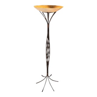 Rare Mid-Century Modern Rustic Hand-Forged Twisted Metal Torchiere Floor Lamp Attributed to Robert Sonneman for George Kovacs, Usa, C. 1990 For Sale