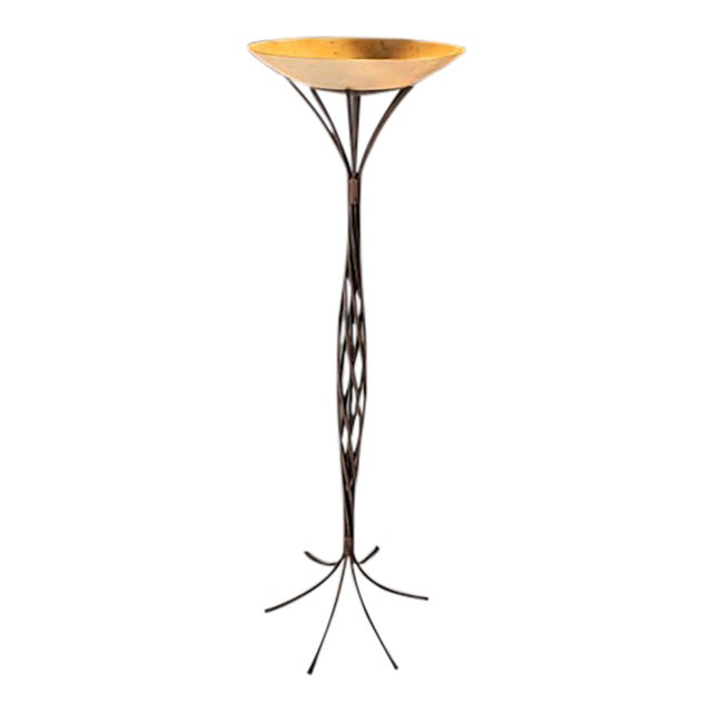 Rare Mid-Century Modern Rustic Hand-Forged Twisted Metal Torchiere Floor Lamp Attributed to Robert Sonneman for George Kovacs, Usa, C. 1990 For Sale