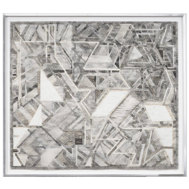 Mid-Century Modern Vintage Midcentury Modern Monochromatic Abstract Geometric Painting, Framed, Manner of Victor Vasarely For Sale - Image 3 of 13