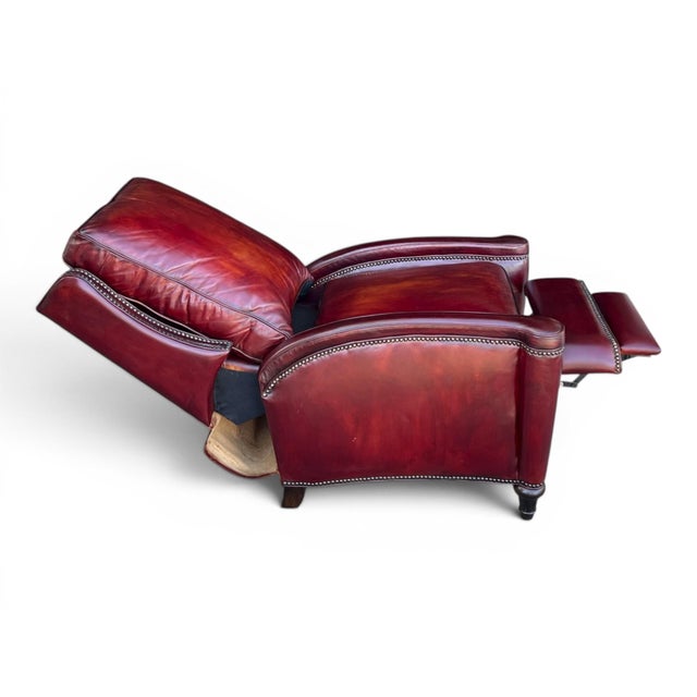 Pair of Vintage English Wingback Recliners in Burgundy Oxblood Leather For Sale - Image 12 of 16
