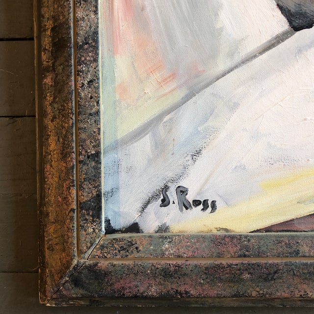 Original painting on stretched canvas 24 x 30 Overall size with vintage painted frame is 29 x 35