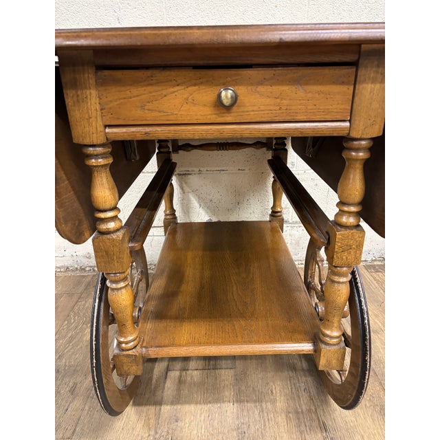 Vintage Oak Drop Leaf Bar Cart Tea Cart For Sale - Image 13 of 13