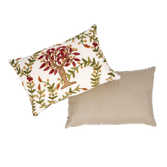 This pillow features Highgrove Tree Crewel with a knife edge finish. Back of pillow is Piet Performance Linen. Pillow...