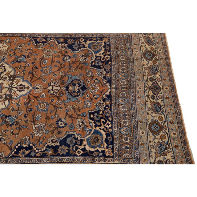 1900s Brown Antique Tabriz Handmade Medallion Designed Persian Wool Rug For Sale In New York - Image 6 of 11