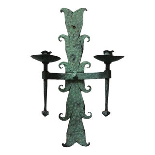 Vintage Verdigris Iron Two Candle Wall Sconce For Sale