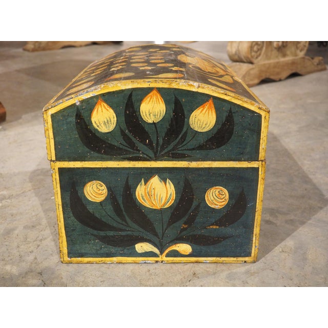 19th Century Hand Painted Polychrome Trunk With Floral Decor, Normandy France For Sale - Image 18 of 18