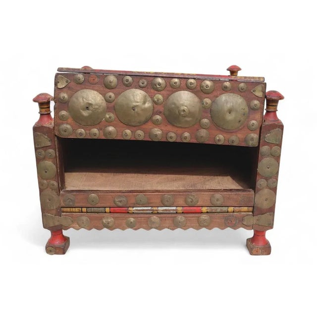 Brown Vintage Wood Side Table with Brass Details, 1930s For Sale - Image 8 of 10