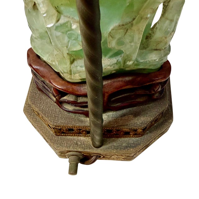 Wood Antique Chinese Carved Quartz Figural Lamp For Sale - Image 7 of 7
