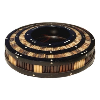 Anglo-Indian Ebony and Porcupine Quill Catchall Dish, Vide-Poche Bowl W/ Bone Inlay For Sale