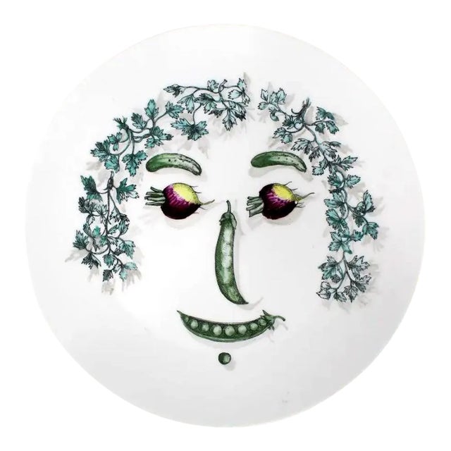 Fornasetti Ceramic Vegetable Face Plate For Sale