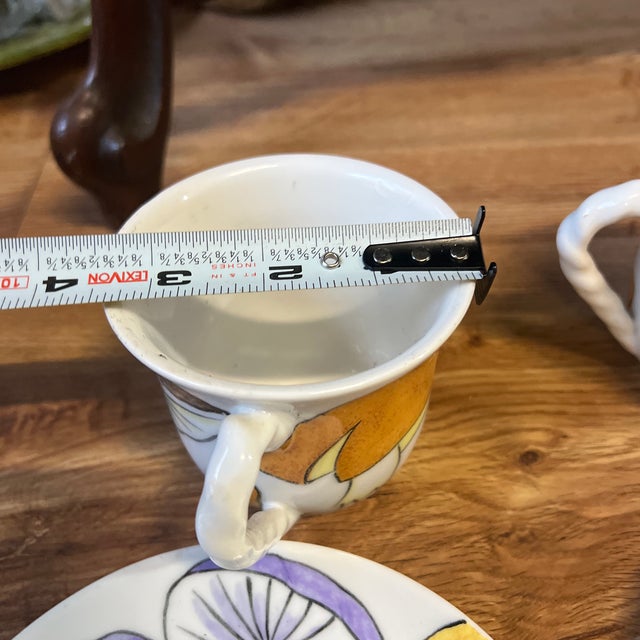 1970s Collection of Saucers and Teacups With Hand Painted Mushroom Details- Set of 12 For Sale - Image 11 of 11