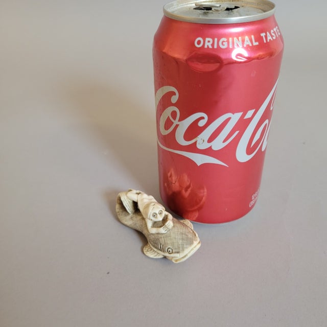 Japanese Japanese Bone Netsuke of Kappa Riding a Catfish, Meiji Period For Sale - Image 3 of 9