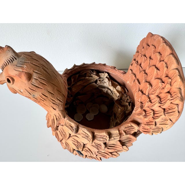 Vintage Hand-Crafted Clay Folk Art Chicken Planter Sculpture For Sale - Image 10 of 12