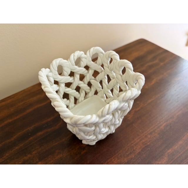 1960s Vintage French Country Reticulated Porcelain Rope-Form Cachepot, Circa 1960s For Sale - Image 5 of 11