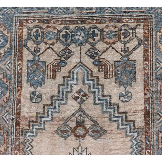 Early 20th Century Antique Persian Hamedan Runner With Sub-Geometric Design in Soft Blue and Cream 3'3 X 15'1 For Sale - Image 5 of 10