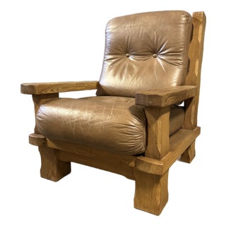 1970’s Belgian Brutalist Oak Lounge Chair For Sale