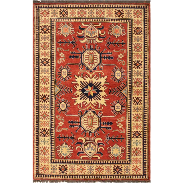 Rustic Super Kazak Rust/Beige Wool Rug - 4'0'' X 6'2'' For Sale - Image 10 of 10
