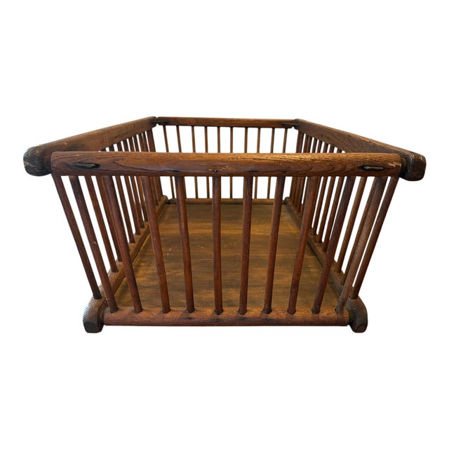 Large Antique Oak Slat Market Basket | Primitive General Store Produce Display Crate | Mission Style Farmhouse Storage A...