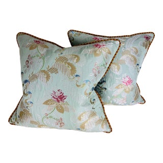 Scalamandre Floral Silk Brocade Pillows/A Pair For Sale