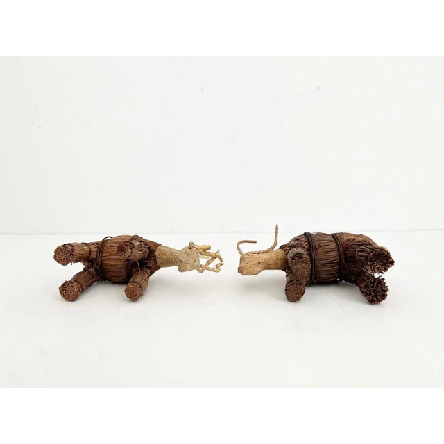 Vintage Carved Wood & Straw Deer Ornaments - a Pair For Sale - Image 6 of 7