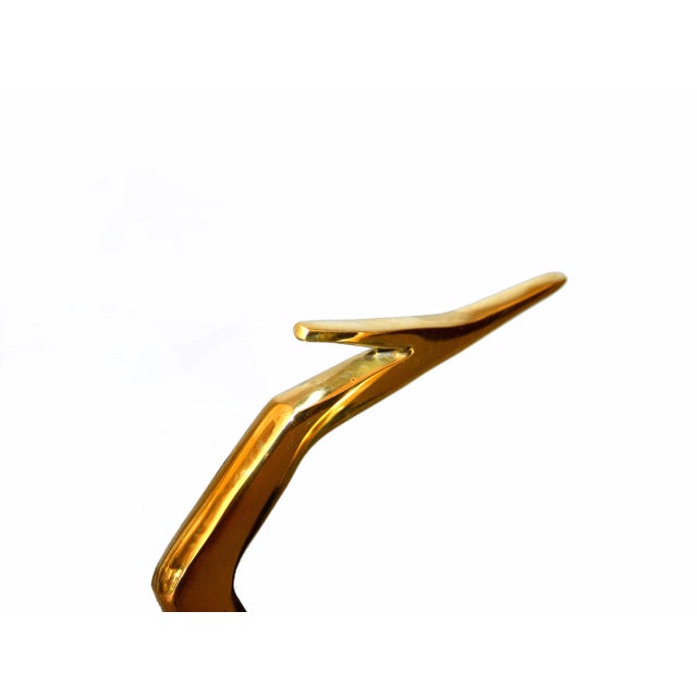 1970s Stylized Brass and Wood Crane Sculptures on Lucite Base - a Pair For Sale - Image 5 of 13