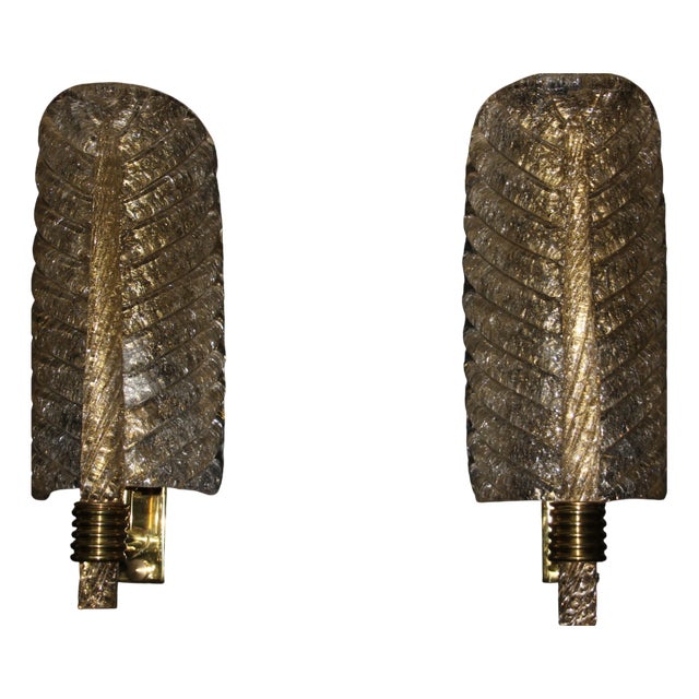 Gilded Murano Glass Sconces by Ercole Barovier, 1980s, Set of 2 For Sale