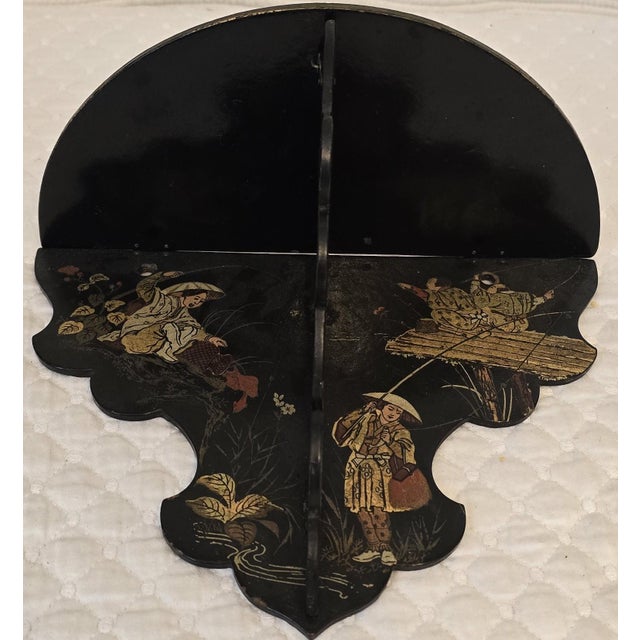 19th Century Chinoiserie Black Lacquer Wall Pocket and Paper Divider Ensemble For Sale - Image 9 of 12