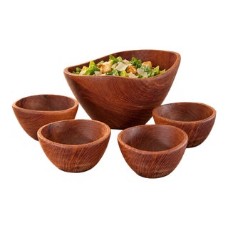 Mid 20th Century Danish Modern Sculptural Teak Caesar Salad Bowl Set, 5 Pieces For Sale