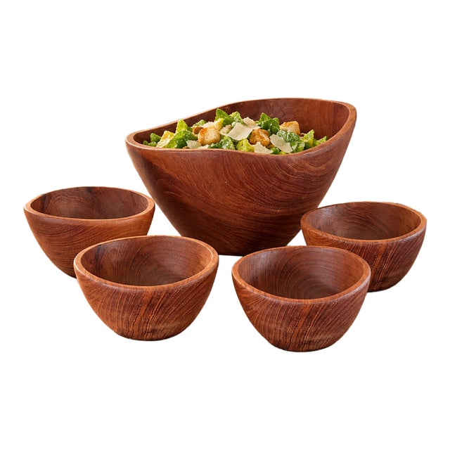 Mid 20th Century Danish Modern Sculptural Teak Caesar Salad Bowl Set, 5 Pieces For Sale