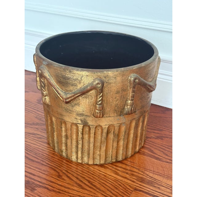 Vintage 1970s Tromp l'Oeil Tasseled Gold Pottery Indoor/ Outdoor Planter -Made in Italy For Sale - Image 9 of 12